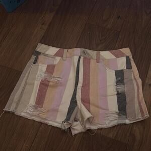 Forever 21 Pink and Orange Jean Shorts Color-Blocked Striped Design Distressed